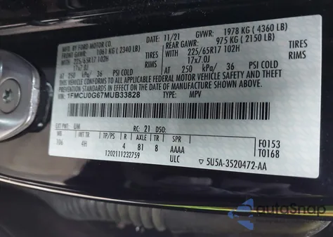 2021 Ford Escape Se z USA, uszkodzony, nr VIN 1FMCU0G67MUB33828